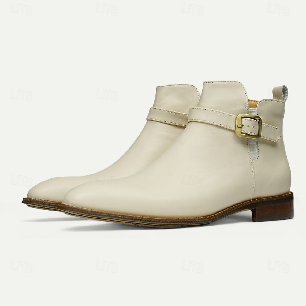 stivaletti alla caviglia da uomo con fibbia bianca, moderni stivali alla moda con cerniera laterale e cinturino per matrimoni, feste e abbigliamento casual alla moda del 2026 a $129.99 –P13