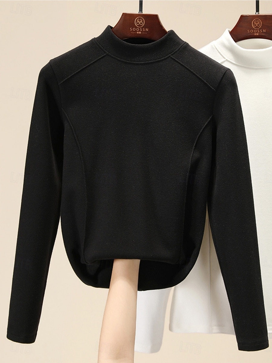Dame Bluse Helfarge Stilfull Fritid Langermet Mock Neck Vanlige topper Daglig Svart Gul Brun Grønn Mørkegrå Sommer Vår Høst 2025 - $12.99 –P2