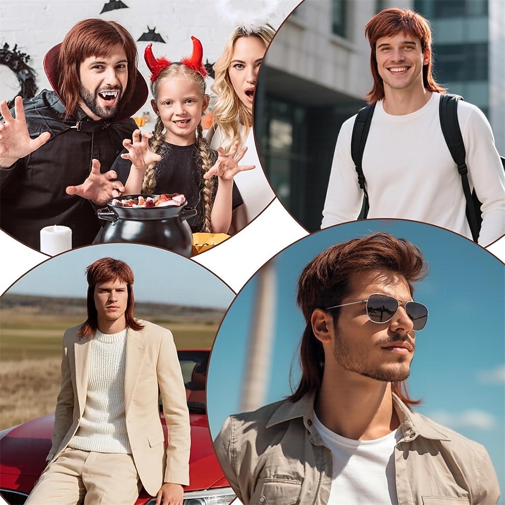 2026年 マレットウィッグ 80年代風コスチューム ファンシー 14インチ 男性用マレットウィッグ  コレクション – $21.99 –P3