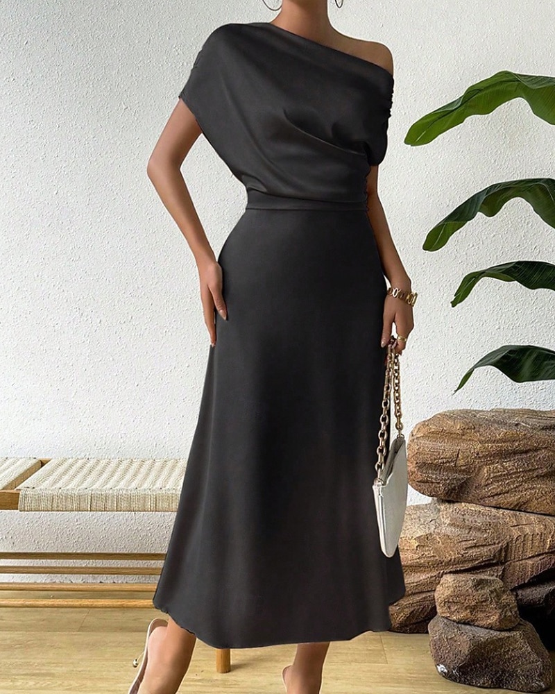 Women's Midi Dress Satin Dress Party Dress Cocktail Dress Elegant Fashion Modern Evening Party Party Special Occasion Regular Fit Plain Sleeveless Crew Neck Black Dusty Blue Green Summer Spring Fall 2026 - zł120.18 –P8