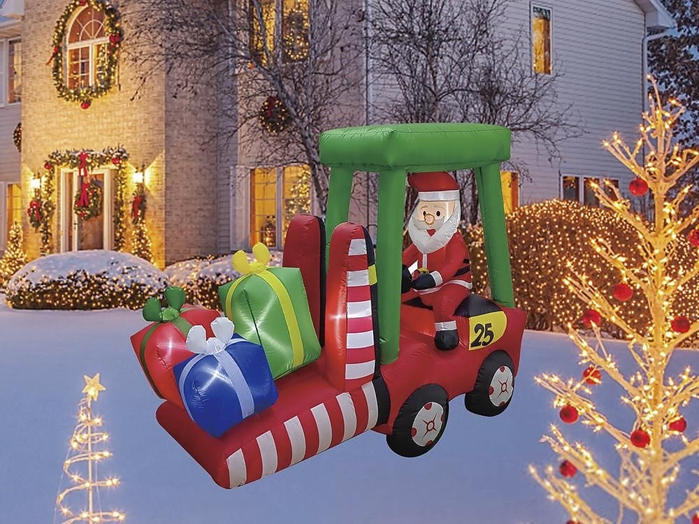 Babbo Natale guida un carrello elevatore con striscia luminosa a LED, modello gonfiabile impermeabile, festa in giardino al chiuso e all'aperto, decorazioni luminose per l'atmosfera festiva, spina del 2025 a $85.99 –P11