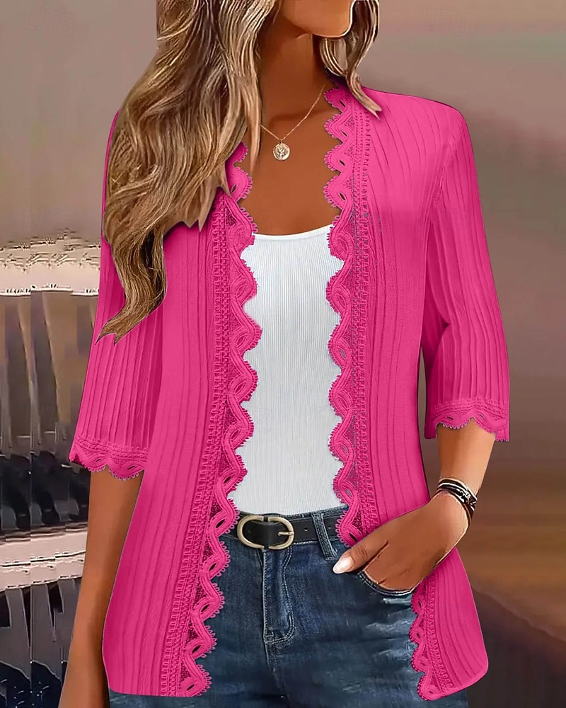 Damskie Sweter Sweter rozpinany Moda miejska Codzienny Jednokolorowe W serek Dzianiny Rękaw 3/4 Zwykłe topy Robić na drutach Święto Wyjściowe Weekend Czerwone wino Czarny Wiosna Jesień 2026 - $10.99 –P4