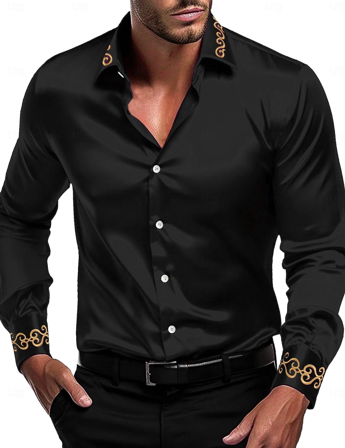 Herren Hemd Satinhemd Kleidhemd Freizeithemd Knopfhemd Einfach Formell Hochzeit Schwarz Weiß Rote Blau Langarm Revers Ganzjahres Bekleidung Rein 2025 - $26.99 –P1