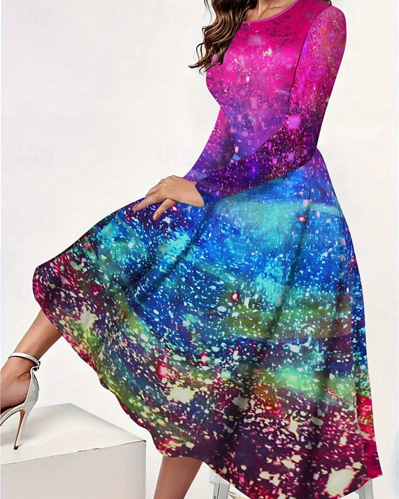 Femmes Robe Longue Maxi Robe Robe bohème Élégant ancien Mode Extérieur Quotidien Sortir Coupe régulière Graphique Papillon manche longue Col ras du cou Bleu Bleu Roi Bleu de minuit Rose Printemps de 2025 ? $25.99 –P3