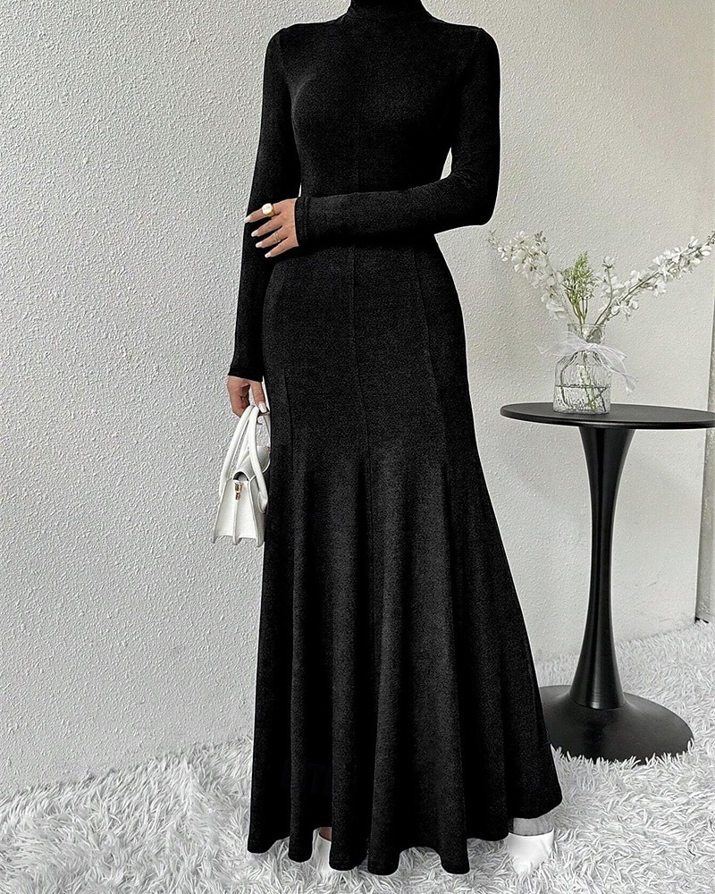Pentru femei Rochii Midi Rochie neagra Rochie casual Elegant Modă Modern În aer liber Zilnic Ieșire Fit regulat Simplu Manșon Lung Guler Pe Gât Negru Primăvară Iarnă Toamnă 2025 - $43.99 –P1