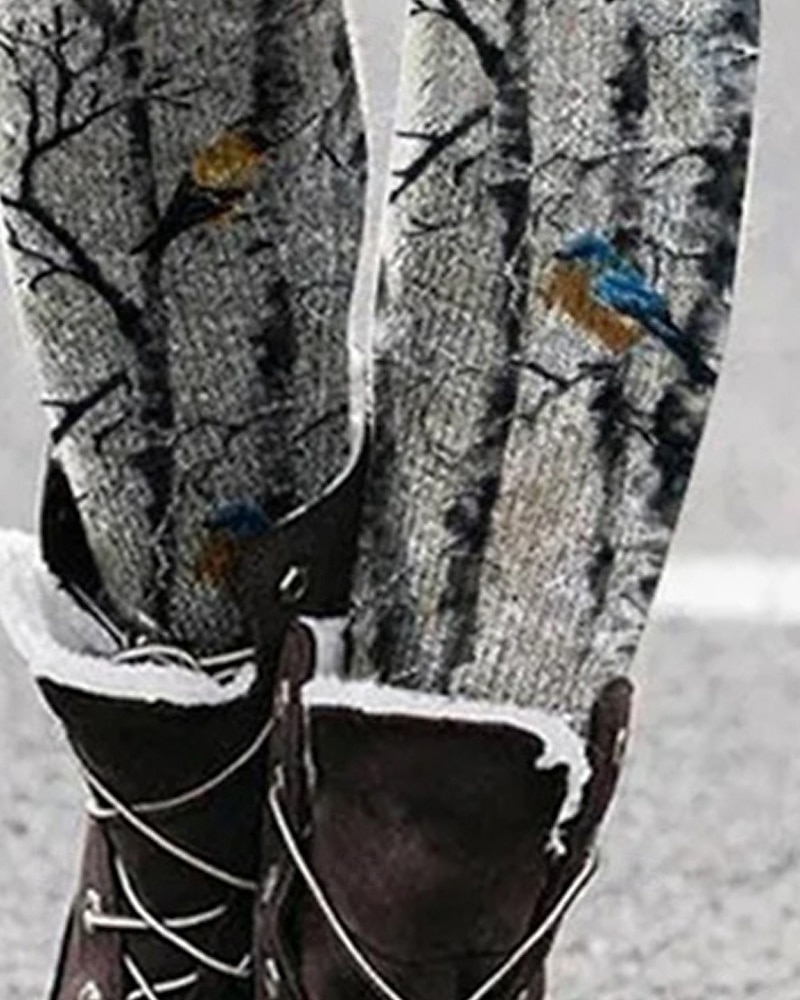 Naisten Housut Leggingsit Mukavat leggingsit Katutyyli Vapaa-aika Täyspitkä Korka vyötärö Lintu Joustava vyötärö Painettu Hengitettävyys Mukava Elastinen Loma Katu Arki-asut Harmaa Kevät Syksy 2025 - $17.99 –P3