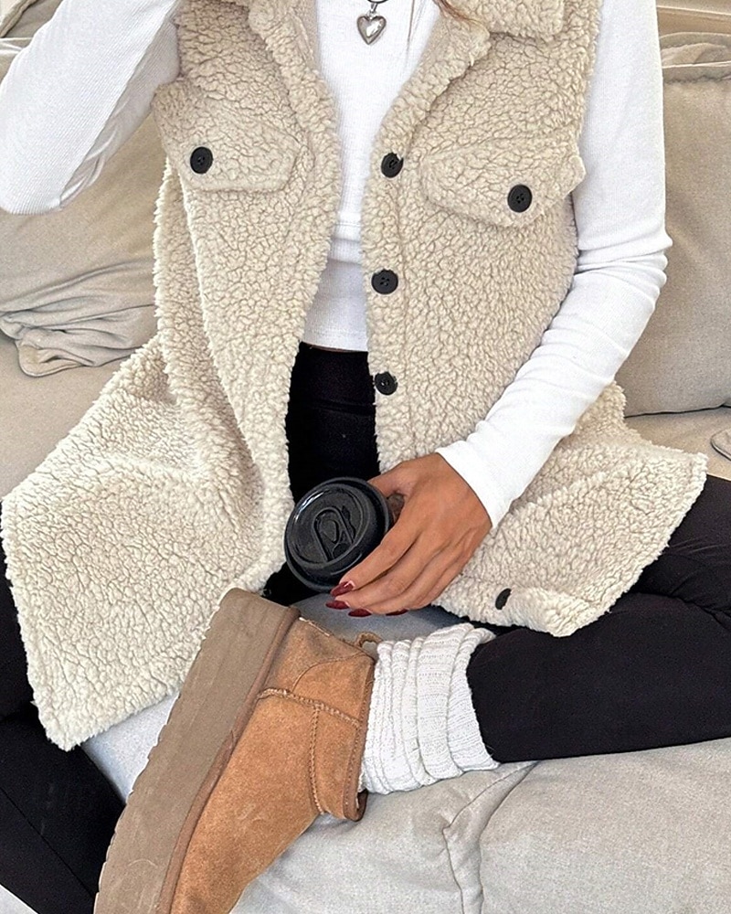 Femmes Veste en Polaire Veste Décontractée Chaud Confortable Avec Poches Boutons Mode Extérieur Uni Sortir Week-end Simple Boutonnage Régulier Revers Coupe régulière manche longue Vêtements de 2025 ? $23.99 –P5