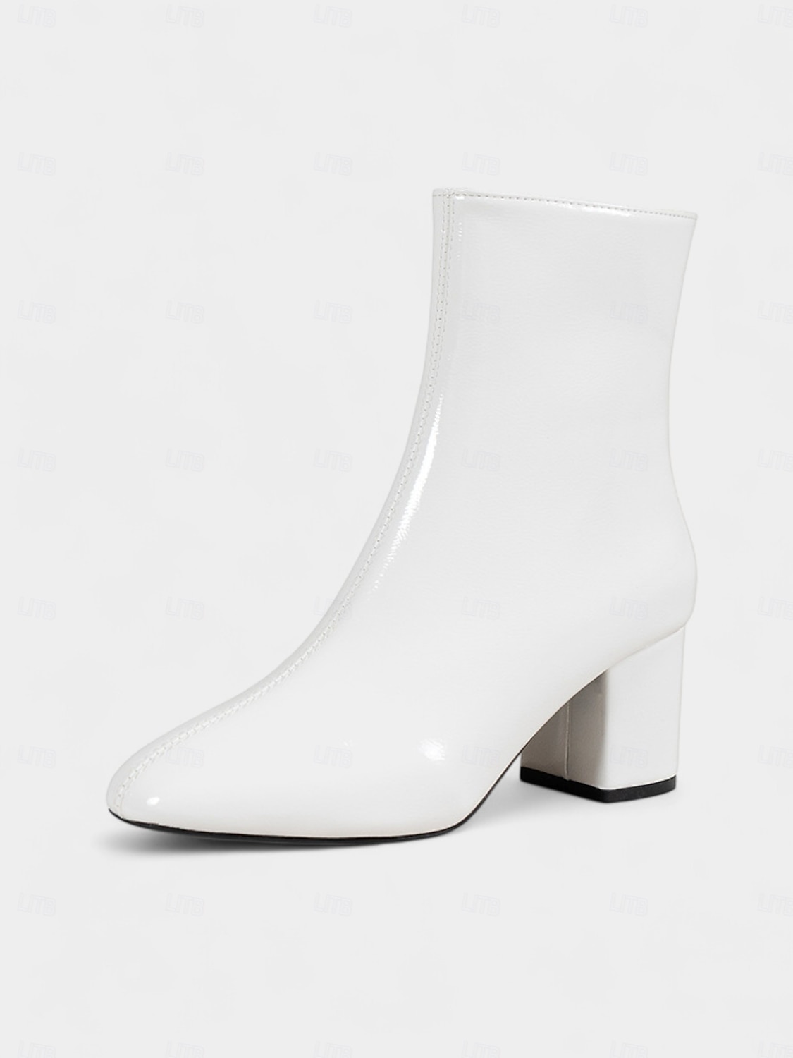 Botas femininas brancas de couro sintético – botinhas estilosas com salto grosso e zíper lateral para looks casuais, de trabalho e do dia a dia de 2025 por $34.99 –P4