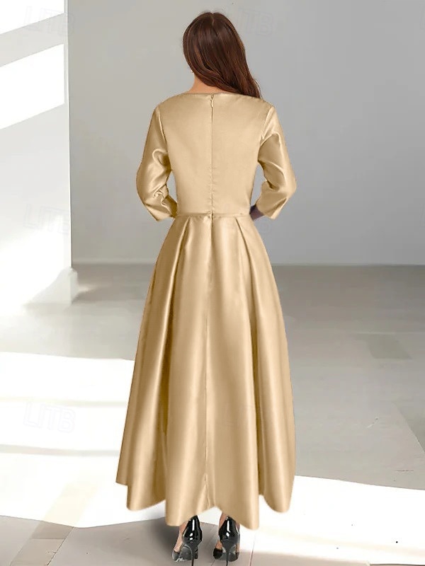 Ligne A Longueur cheville Robes de Cocktail Robes de soirée Élégant Soyeux Manche Courte Col Illusion Mariage Formel Poche Satin avec Noeud(s) de 2026 ? $131.99 –P4