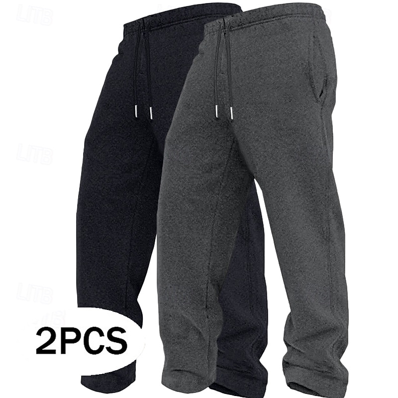 Herr Joggingbyxor Fleecebyxor Långbyxor Casual byxor Träningsbyxor med raka ben Snörning Elastisk midja Flerpack Slät Komfort Varm Fullängd Utomhus Dagligen Utekväll Mode Etnisk Stil Lös passning 2026 - $21.49 –P1