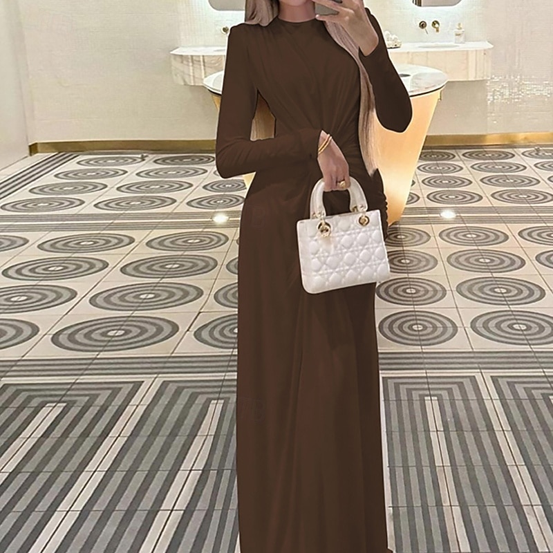 Femmes Robe Longue Maxi Robe Robe de Bal Robe de Soirée Robe en Satin Élégant Moderne Soirée Occasion Spéciale Coupe régulière Uni manche longue Col ras du cou Noir Rose Claire Rouge Bleu Roi Automne de 2025 ? $37.99 –P17