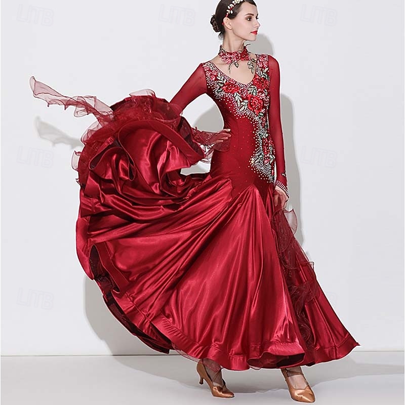 Ballsaal Tanzkleid Kristalle / Strass Damen Leistung Langarm Spandex Polyester 2025 - $348.89 –P1