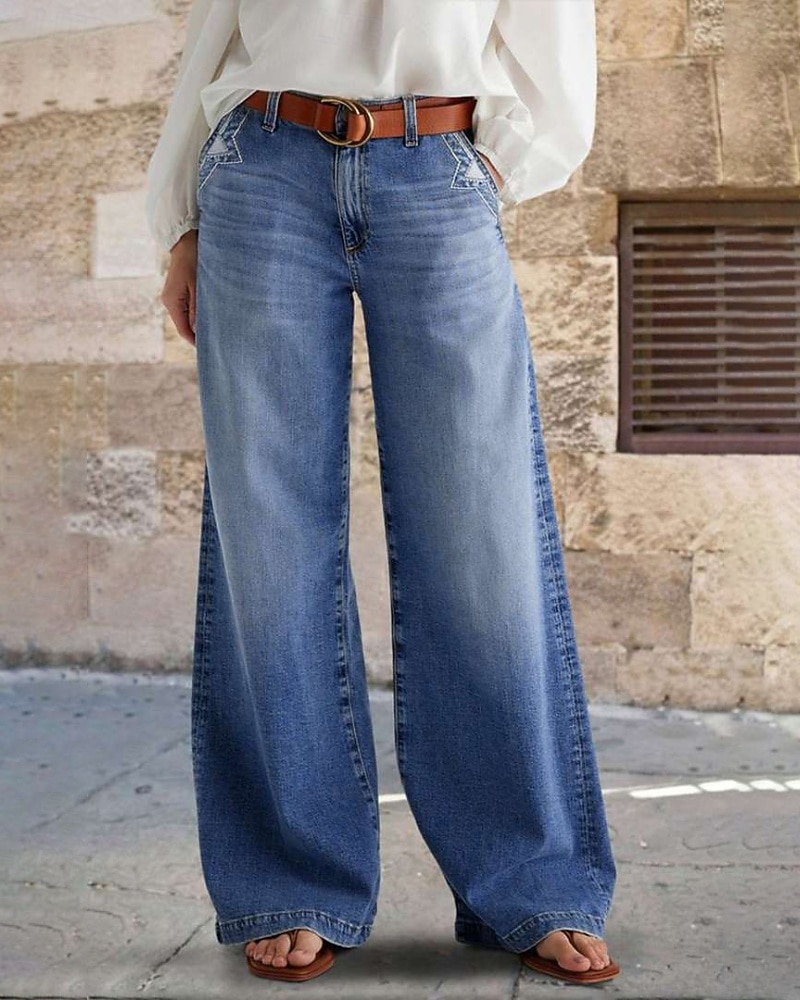 Per donna Jeans Gamba larga Moda Streetwear Casual Lunghezza intera Vita media Semplice Tasca Confortevole Micro-elastico All'aperto Vacanza Streetwear Blu Primavera Autunno Vestibilità comoda del 2025 a $15.99 –P1