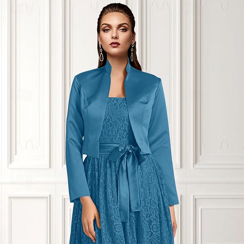 Solid frakker  jakker sateng bryllup  fest kveld  uformell bryllupsgjest pakker  bolero med drapering  solid kjole å imponere 2025 - $39.99 –P14