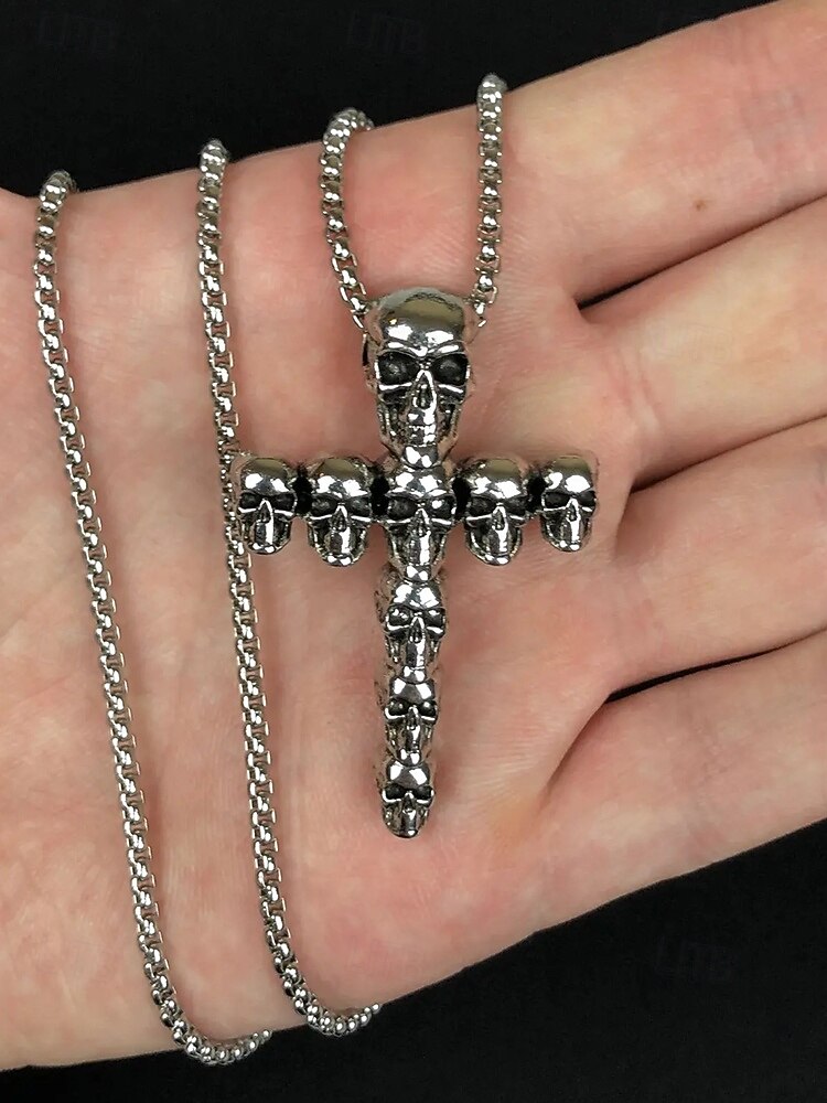 Collier croix tête de mort pour homme, pendentif gothique en alliage avec chaîne, bijou de style punk pour fête, cosplay et festival de 2025 ? $7.99 –P2