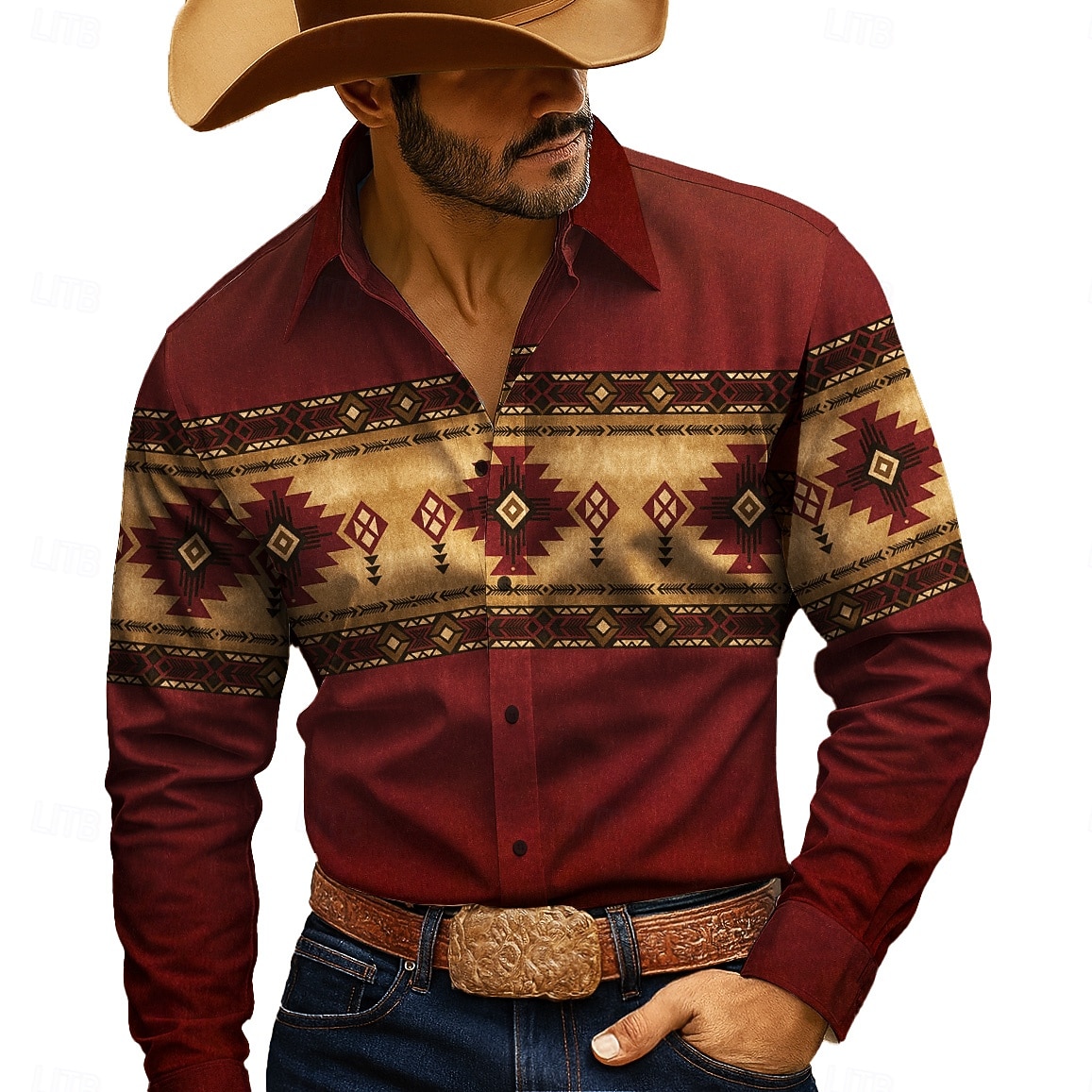 Voor heren Geometrisch Aztec Etnisch Overhemd Westers overhemd Cowboyshirt Lange mouw Vintage Retro Buiten Kamperen&Wandelen Jagen Lente Herfst Strijkijzer 3D-afdrukken Overhemden met knoopjes Wit 2026 - $27.99 –P1