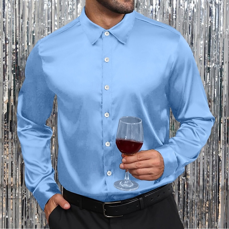 Per uomo Camicia Camicia in raso Camicia elegante Camicia casual Camicia con Bottoni Camicia da Ballo Semplice Formale Matrimonio Nero Bianco Vino Blu reale Manica Lunga Bavero Primavera & Autunno del 2025 a $23.99 –P7