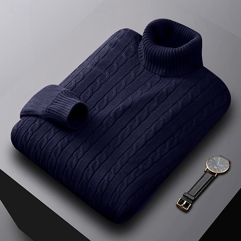 Hombre Pulóveres Suéter de punto Estriado Cable Tejer Tops regulares De Punto Ajustado Plano Cuello Alto Prendas de punto Moderno Casual Ropa Cotidiana Ropa Otoño Invierno Negro Blanco L XL 2XL 2026 - $34.99 –P8