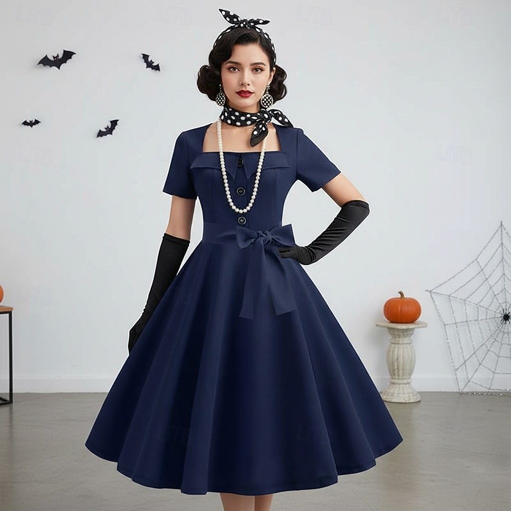 Retro 50. léta Mastné oblečení A-Line šaty Houpací šaty Flare šaty Maškarní kostým Dámské předvečer Všech svatých Karneval Nový rok Plesová maškaráda Retro tematická párty Dospělé Šaty Více doplňků 2025 - $46.99 –P2