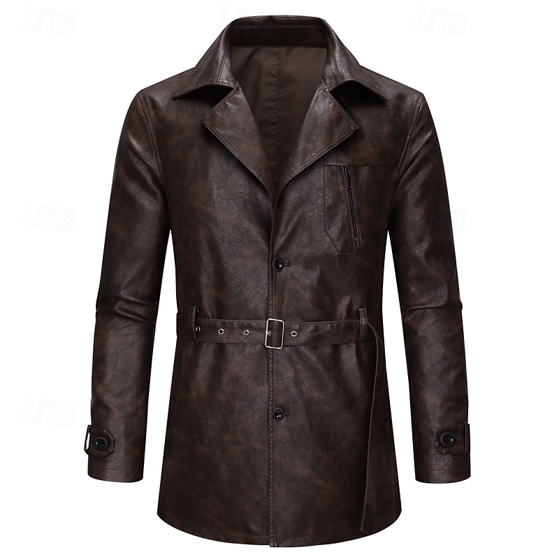 Per uomo Trench in finta pelle Cappotto da marinaio Trench Vacanza Quotidiano Primavera Autunno PU Antivento Capispalla Abbigliamento Moda Classico Semplice Tasca Bavero Monopetto del 2026 a $75.99 –P3