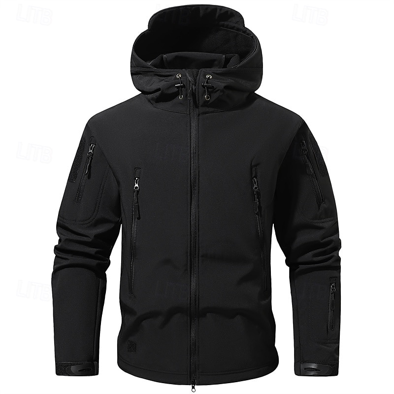 Herr Utomhusjacka Softshelljacka Vandringsjacka Semester Dagligen Vindtät Vattenfast Ficka Höst Vinter Kamuflasje Mode Klassisk Huva Normal Mörkgrå Svart Ljusgrön Blå Mörkgrön Jacka 2026 - $47.99 –P20