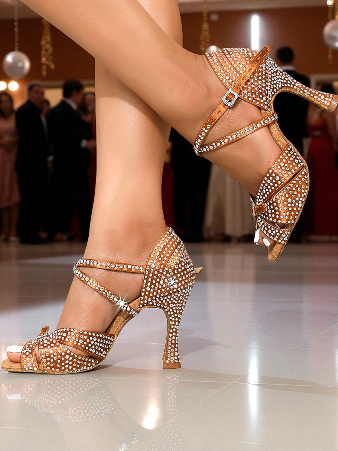 Dámské saténové boty na latinskoamerické tance s otevřenou špičkou a kamínkovými detaily, elegantní a třpytivý design, ideální na Gatsby párty a taneční plesy 2026 - $64.99 –P4