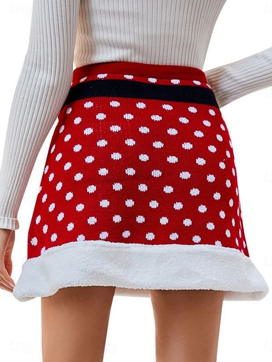 Damen Rock A-Linie Mode Lässig Mini Hohe Taille Röcke Grafik Stricken Mikroelastisch Weihnachten Straße Rote Frühling Gestrickt Polyester 2025 - $30.99 –P2