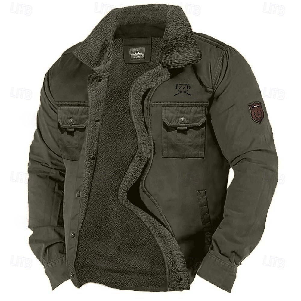 Herre Grafisk 1776 Fleece-jakke Cargo jakke Sherpa jakke Hold Varm Årgang Fritid utendørs Hjem Flere lommer Bomullsjakker Vinterfrakker Høst Vinter Fleecekrage med nedfellbar krage Langermet 2025 - $52.99 –P2