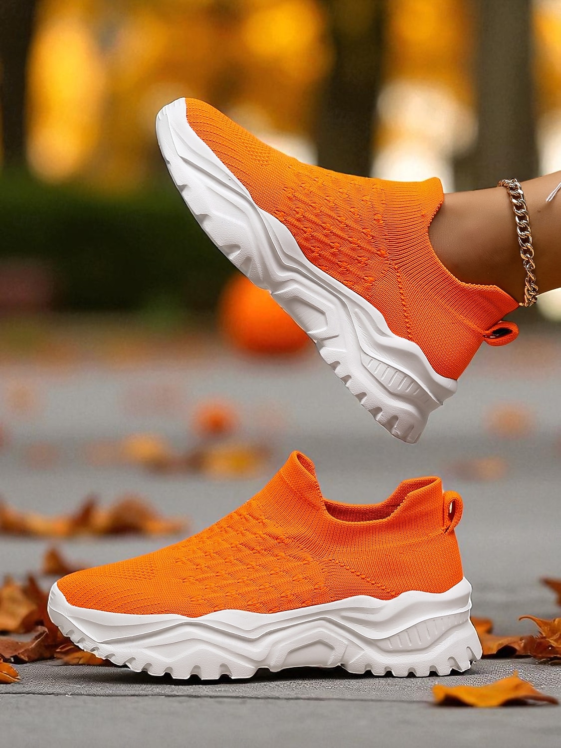 Women's Orange Slip-On Flyknit Sneakers – Breathable Mesh Lightweight Walking Shoes with Chunky Sole for Casual and Sport 2026 - $34.99 –P5