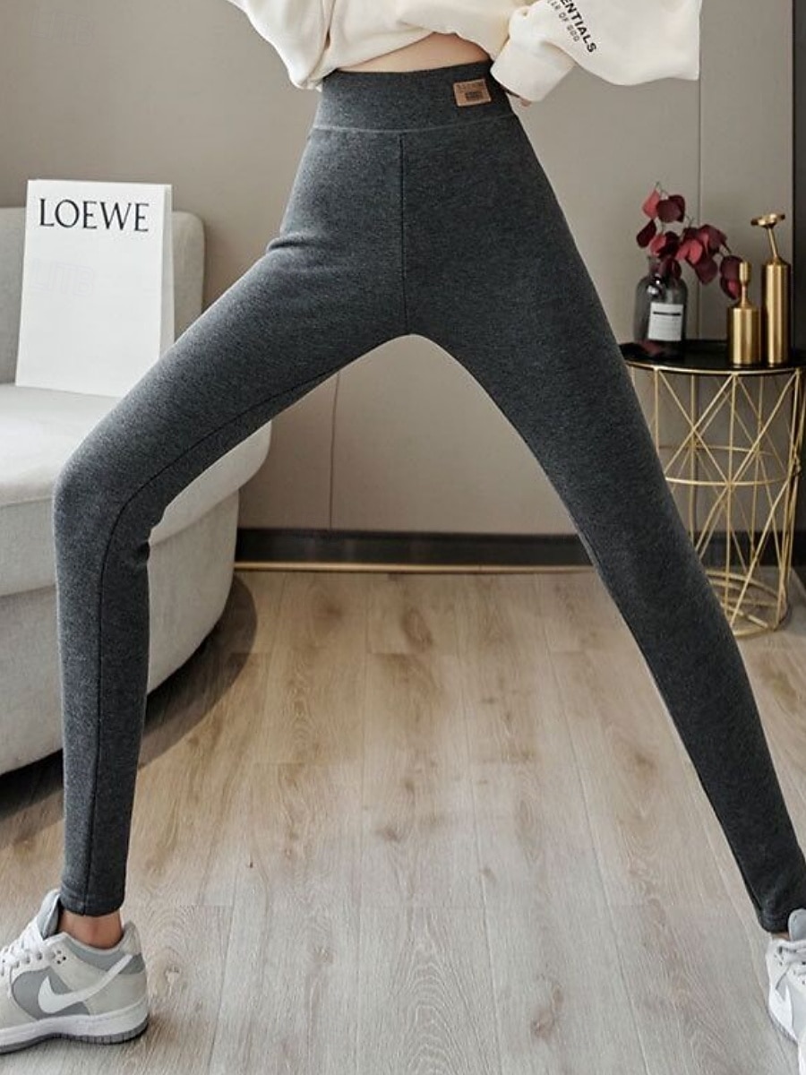 Femmes Pantalon en polaire Leggings Mode Basique Occasionnel Longueur complète Taille haute Uni Avec Poches Ceinture Élastique Confortable Doux Élastique Extérieur Rue Noir Gris foncé Gris Automne de 2025 ? $22.99 –P7