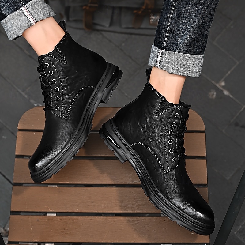 Per uomo Stivali Retrò Camminata Vintage Quotidiano PU Confortevole Stivali a Metà Polpaccio Allacciatura Nero Cachi Primavera Autunno del 2026 a $59.99 –P14