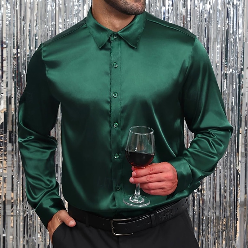 Per uomo Camicia Camicia in raso Camicia elegante Camicia casual Camicia con Bottoni Camicia da Ballo Semplice Formale Matrimonio Nero Bianco Vino Blu reale Manica Lunga Bavero Primavera & Autunno del 2025 a $23.99 –P1