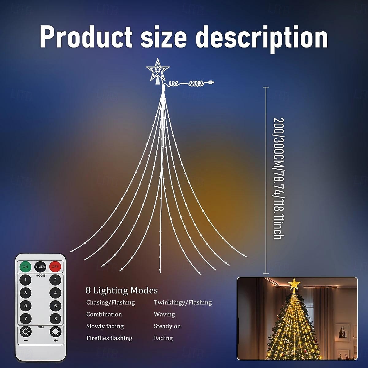 1 Pc 3M-288 Leds  Star String Lights Indoor and Outdoor Courtyard Wedding Festival Party Tree Lights 8 Function Timer Remote Control USB Power Supply 2026 - $21.99 –P8