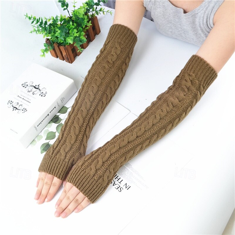 Naisten pitkät talvineulehihat, kynnettömät akryylikäsineet, lämpimät kädettömät neuleet syksyyn ja talveen, pitkät hihanlämmittimet 2026 - $10.99 –P4