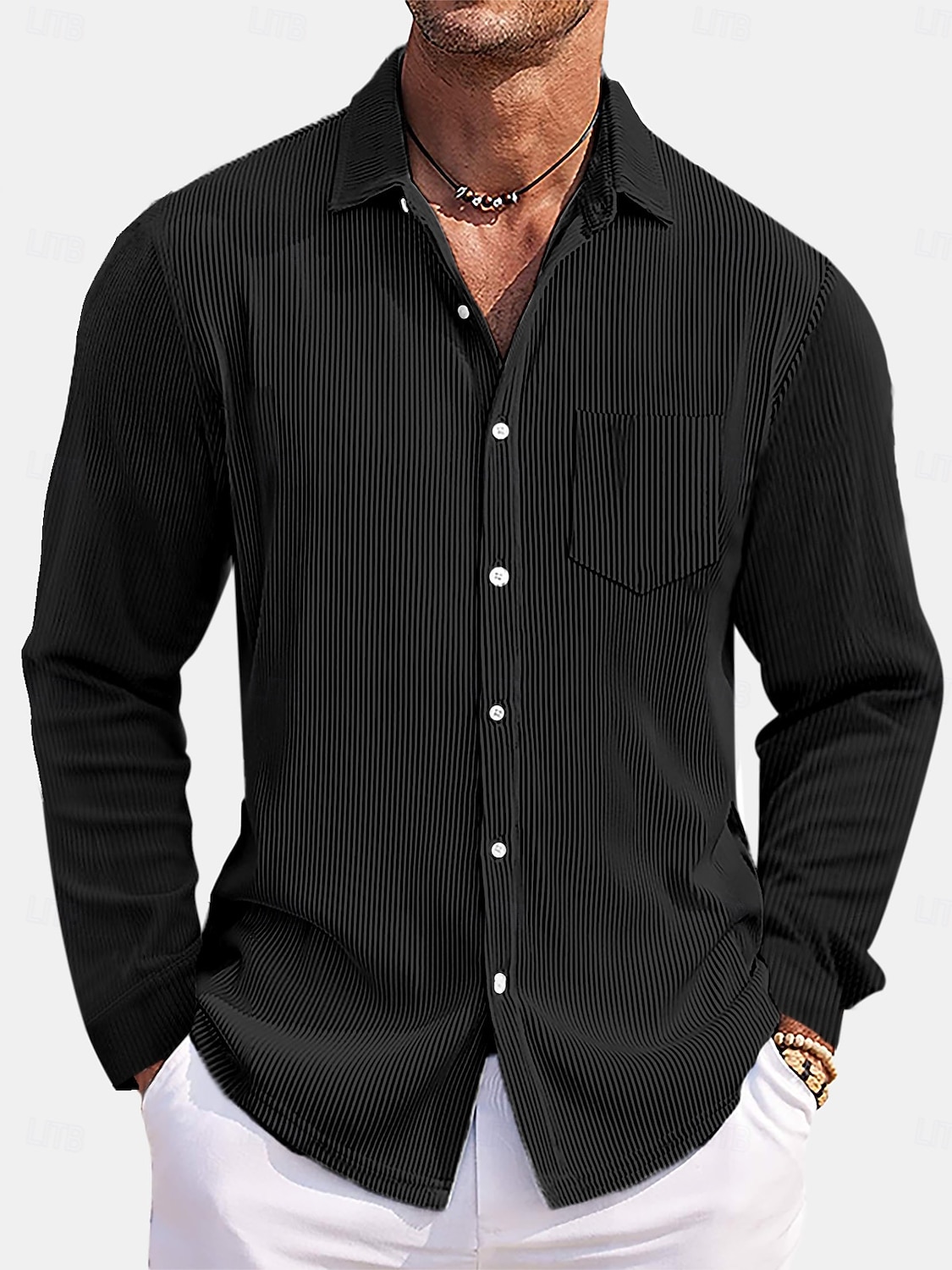 Hombre Camisa Camisa casual Camisa de Pana Abotonar la camisa Azul Marino Manga Larga Plano Cuello Vuelto Casual Exterior Bolsillo Ropa Moda Casual 2026 - $29.99 –P6