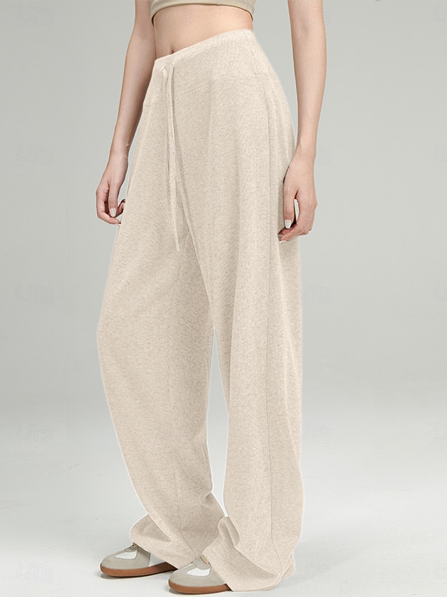 Жен. Штаны Широкие Чино Мода Классический На каждый день Полная длина Завышенная Полотняное плетение Карман Эластичный пояс удобный Мягкий Удобный Эластичная на открытом воздухе Йога Для улицы 2025 - $39.99 –P2