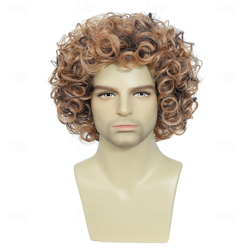 parrucca afro corta da uomo, parrucca da discoteca riccia, accessorio per costume in stile anni '70 e '80 per uomo, colore misto marrone del 2026 a $21.99 –P6