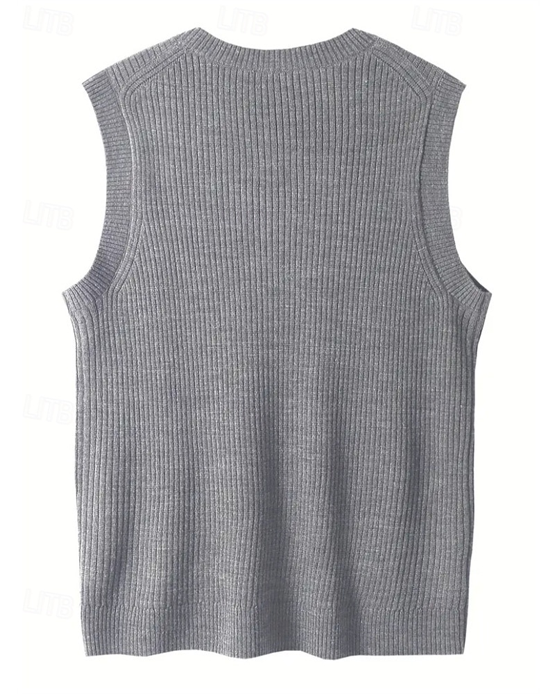 Men's Sweater Vest Dress Sweater Pullover Sweater Jumper Vest Knit Sweater Ribbed Knit Regular Tops Knitted Plain V Neck Fashion Casual Vacation Daily Wear Clothing Apparel Fall Winter Black Green S 2025 - $22.99 –P2