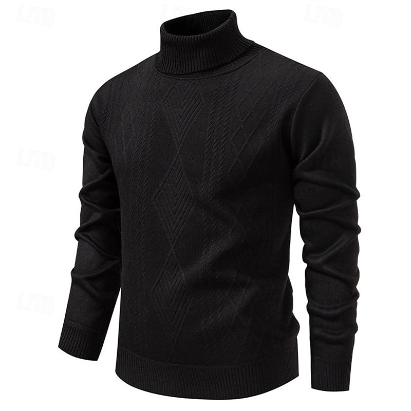 Herren Pullover Strickpullover Gerippt Stricken Normale Oberteile Gestrickt Einfach Rollkragen Mode Basic Urlaub Alltagskleidung Bekleidung Herbst Winter Wein Schwarz S M L 2025 - $17.99 –P14