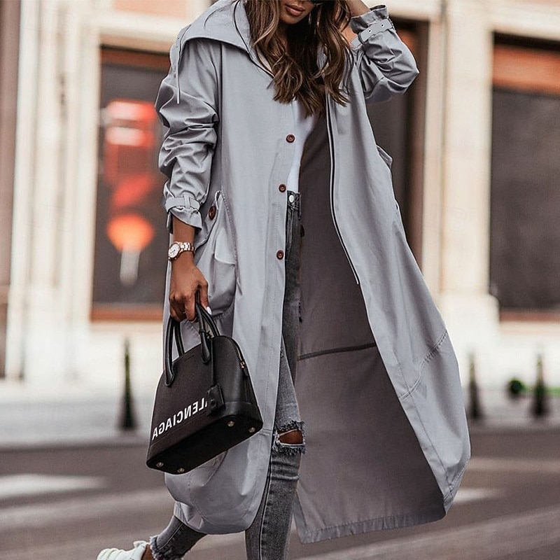 Women's Sherpa Jacket Comfortable Breathable Drawstring Elegant Casual Plain Vacation Street Casual Daily Wear Open Front Long Hooded Regular Fit Long Sleeve Outerwear Black Green Gray Spring Fall 2025 - $37.99 –P3
