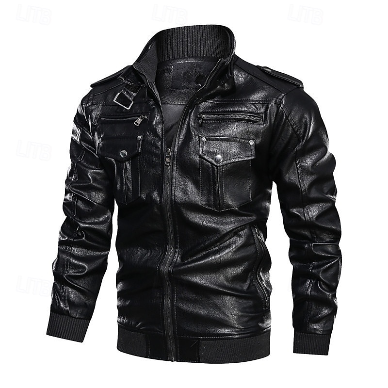 Per uomo Giacca in Ecopelle Giacca da Biker Giacca da Moto Vacanza Quotidiano Antivento Tasca Primavera Autunno Semplice Moda Classico Collo alla coreana Regolare Nero Marrone Giacca del 2025 a $64.99 –P2