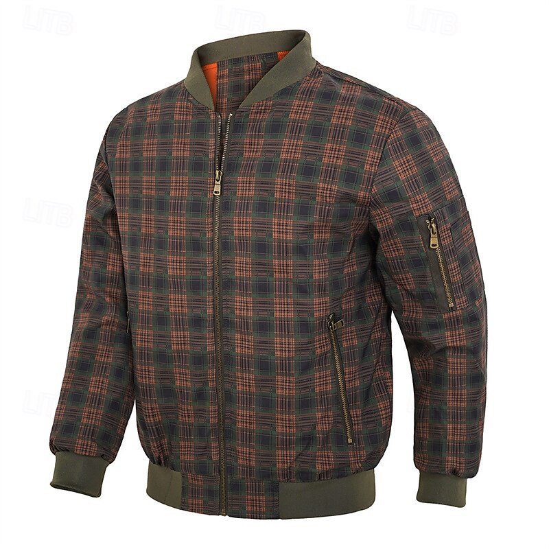 Per uomo Giubbotto bomber Giacca Casual Vacanza Quotidiano Caldo Tasca Autunno Inverno Plaid Moda Classico Collo alla coreana Regolare Verde scuro Verde militare Giacca del 2026 a $48.99 –P14