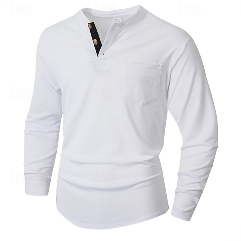Per uomo Maglietta Maglia Henley Camicia a Maniche Lunghe Manica Lunga Henley Primavera Autunno Semplice Moda Designer Essenziale Tasche Vacanza Streetwear Uscire Nero Bianco Blu marino Maglietta Top del 2026 a $23.99 –P8
