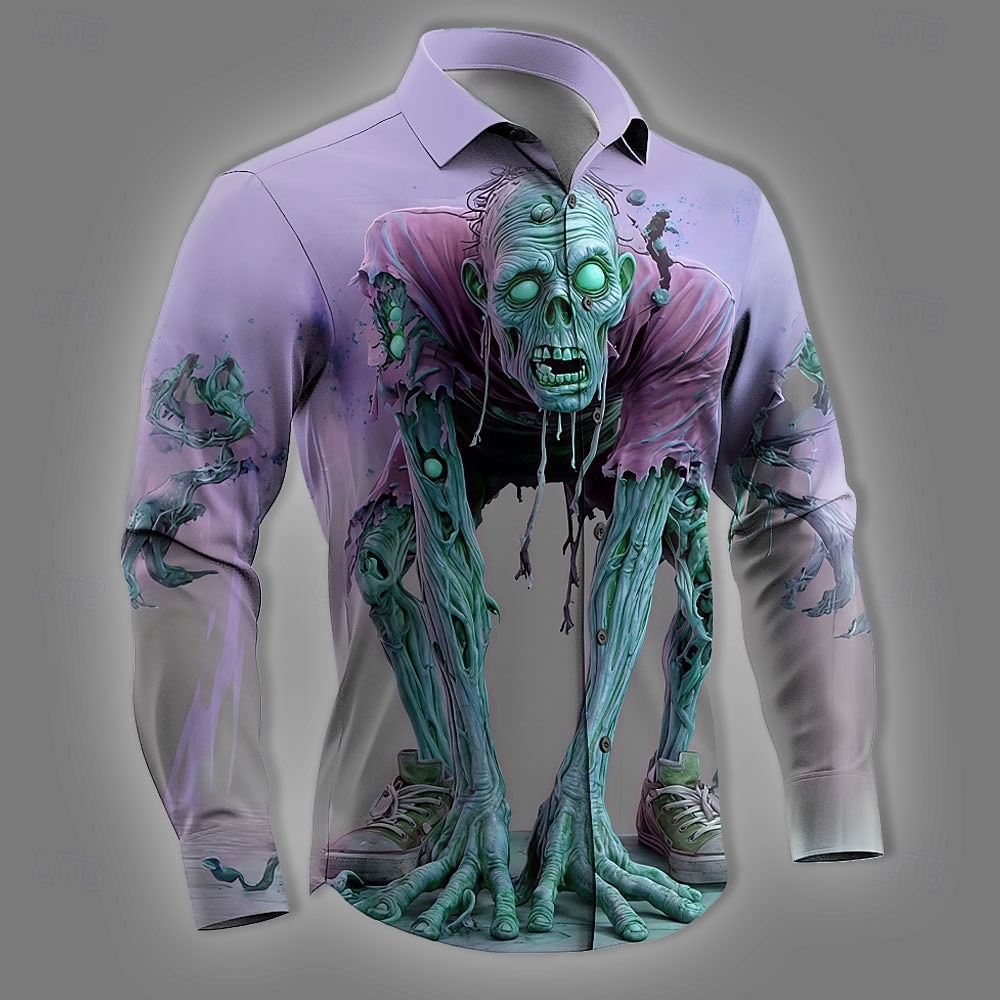 Bărbați 3D Print Zombi Groază Cămașă Camașă cu nasturi Manșon Lung Stil gotic întunecat Haine de strada Concediu Primăvară Toamnă Răsfrânt Imprimare 3D cămăși cu guler Albastru piscină Roz Îmbujorat 2026 - $27.99 –P4