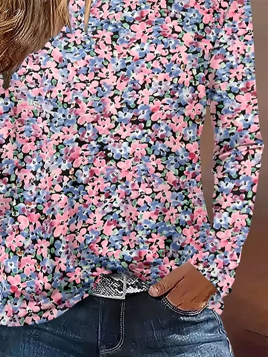 Per donna Maglietta Stampato Ombre Floreale Grafico Vintage Elegante Classico Manica Lunga Girocollo Top Regolari Quotidiano Blu Rosa Primavera Autunno Inverno del 2026 a $24.99 –P3