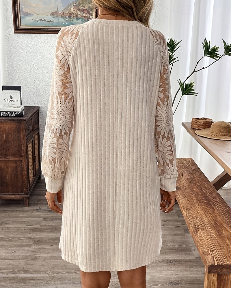 Femmes Mini Robe Robe Décontractée Moderne Extérieur Vacances Quotidien Coupe régulière Uni manche longue Col ras du cou Abricot Printemps Automne de 2025 ? $24.99 –P5