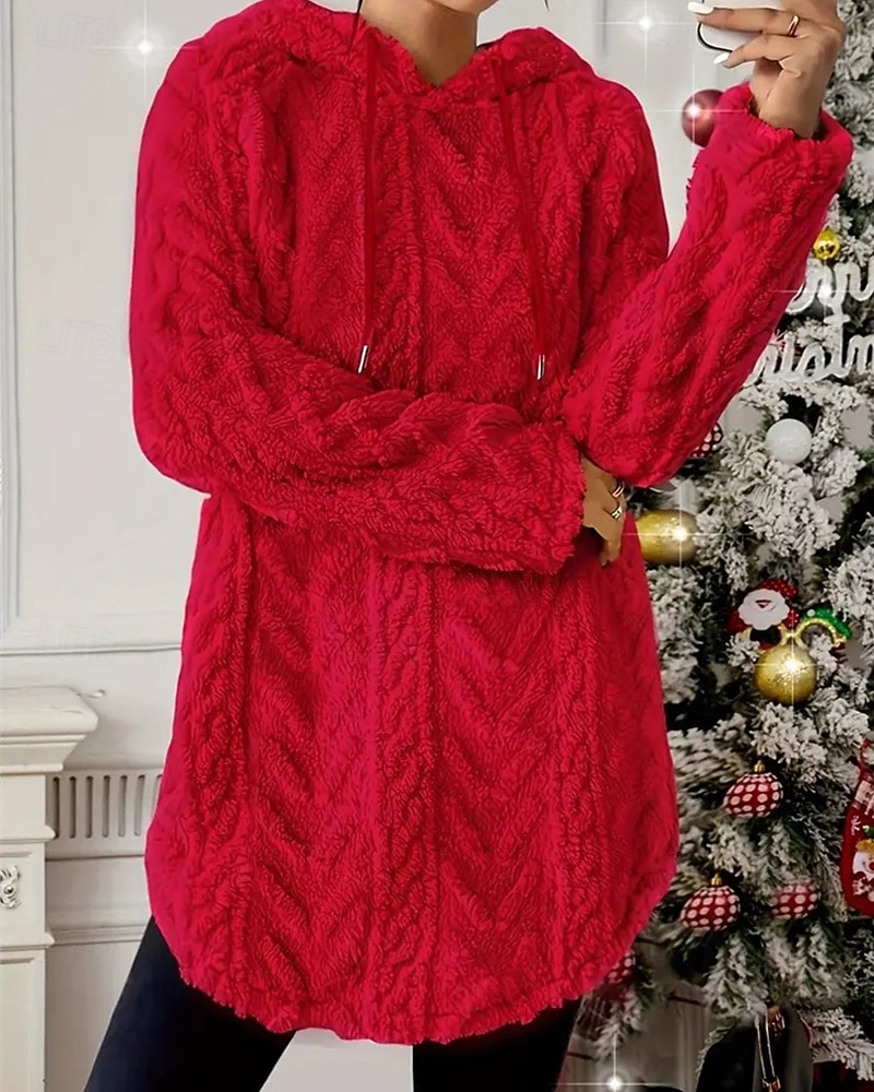 Mulheres Pulôver Moletom Com Capuz Tecido Roupa de rua Casual Velo Sherpa Manga Longa Com Capuz Tops regulares Rua Feriado Com Cordão Preto Branco Vermelho Roxo Bege Outono Inverno de 2025 por $27.99 –P12