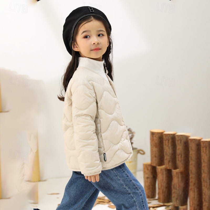 Kinder Mädchen Daunenjacke Daunenjacke Einfarbig Niedlich Tasche Knöpfe Schule Mantel Oberbekleidung 4-12 Jahre Winter Schwarz Hellgrün Rosa 2025 - $116.99 –P6