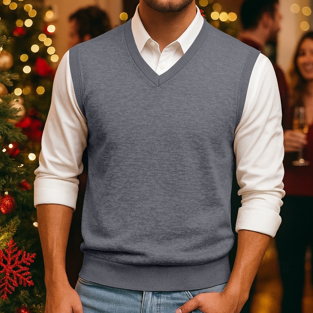 Herren Pullover Pullunder Gerippt Stricken Normale Oberteile Gestrickt Schmale Passform Einfach V Ausschnitt Strickware Zeitgenössisch Geschäft Lässig Bekleidung Frühling Herbst Kamel Schwarz M L XL 2026 - $39.99 –P6