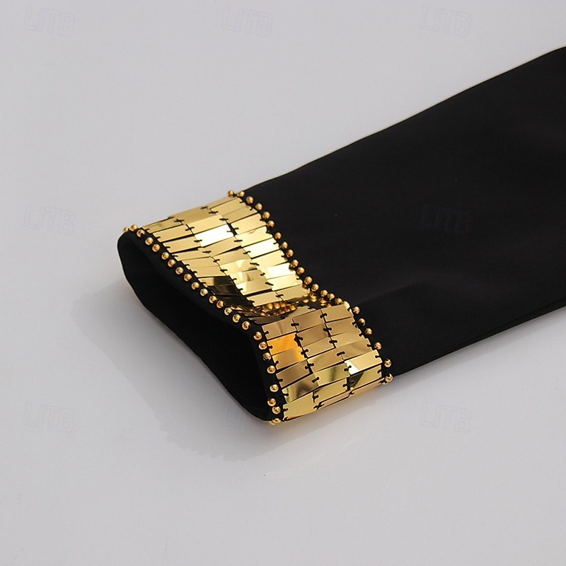 Blazer sur mesure pour femme, veste structurée à paillettes dorées, double boutonnage, formel, élégant, revers en pointe, poche à rabat, boutons recouverts uniquement sur le dessus de 2025 ? $124.99 –P4